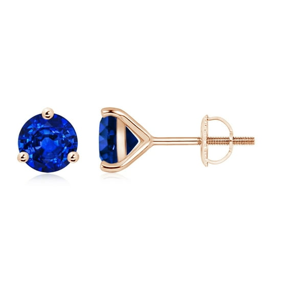 ANGARA Lab Grown 3.2 Ct Martini-Set Blue Sapphire Stud Earrings for Women in 14K Rose Gold (Size-7mm) | September Birthstone, Anniversary, Jewelry Gift for Women | Lab-Grown Blue Sapphire Earrings