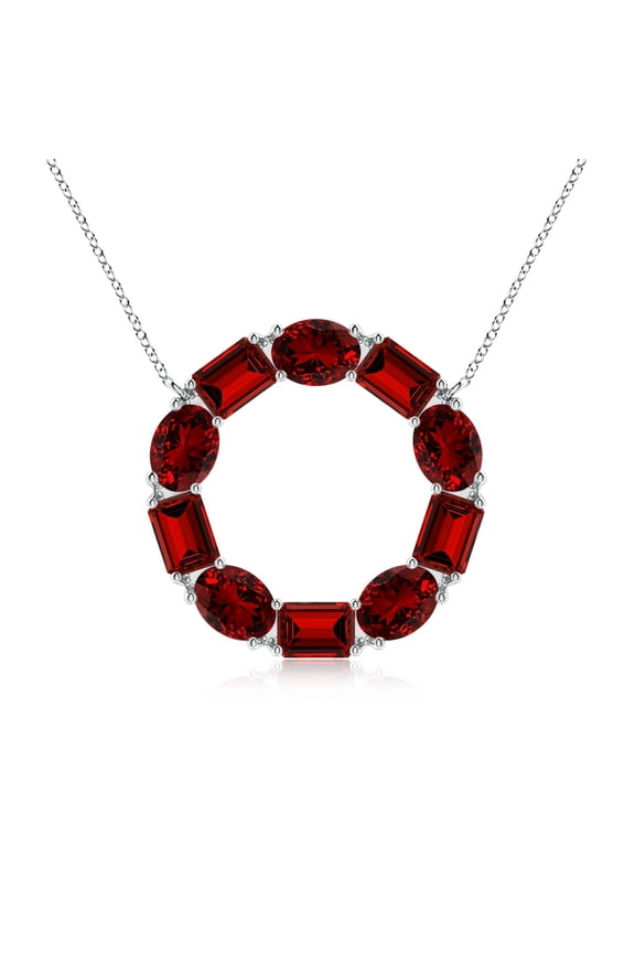 Lab Grown 3.25 Ct Emerald-Cut and Oval Ruby Circle of Life Pendant for Women in 14K White Gold (Size-6x4mm) | July Birthstone, Anniversary, Jewelry Gift for Women | Lab-Grown Ruby Necklace