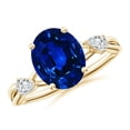 thumbnail image 1 of ANGARA Lab Grown 3.3 Ct Blue Sapphire Engagement Ring for Women in 14K Yellow Gold (Size-10x8mm) | September Birthstone, Anniversary, Jewelry Gift for Women | Lab-Grown Blue Sapphire Ring, 1 of 8
