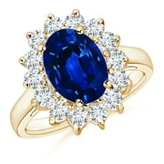 ANGARA Lab Grown 3.3 Ct Blue Sapphire Ring with Lab Diamond for Women in 14K Yellow Gold Size-10x8mm | September Birthstone, Anniversary, Jewelry Gift for Women | Lab-Grown Blue Sapphire Ring