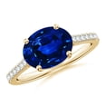thumbnail image 1 of ANGARA Lab Grown 3.3 Ct East-West Blue Sapphire Engagement Ring for Women in 14K Yellow Gold (Size-10x8mm) | September Birthstone, Anniversary, Jewelry Gift for Women | Lab-Grown Blue Sapphire Ring, 1 of 8