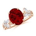 thumbnail image 1 of ANGARA Lab Grown 3.3 Ct Oval Ruby Butterfly Engagement Ring for Women in 14K Rose Gold (Size-10x8mm) | July Birthstone, Birthday, Anniversary, Jewelry Gift for Women | Lab-Grown Ruby Ring, 1 of 7