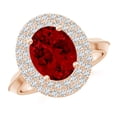 thumbnail image 1 of ANGARA Lab Grown 3.3 Ct Vintage Inspired Oval Ruby Double Halo Engagement Ring for Women in 14K Rose Gold (Size-10x8mm) | July Birthstone, Anniversary, Jewelry Gift for Women | Lab-Grown Ruby Ring, 1 of 8