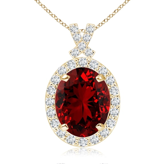 Angara Lab Grown Ruby Halo Pendant Necklace for Women in 14K Yellow Gold - July Birthstone Jewelry | 3.3 ct Lab Created Ruby Vintage Style Necklace