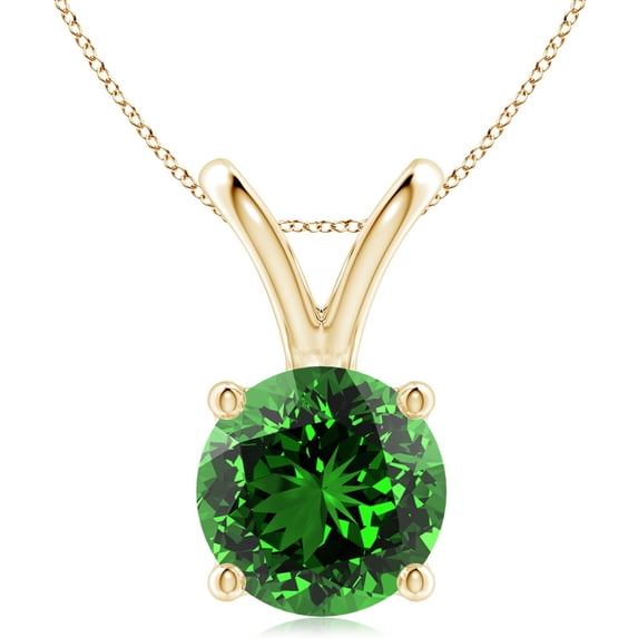 ANGARA Lab Grown 3.39 Ct V-Bale Round Emerald Solitaire Pendant for Women in 14K Yellow Gold (Size-10mm) | May Birthstone, Birthday, Anniversary, Jewelry Gift for Women | Lab-Grown Emerald Necklace