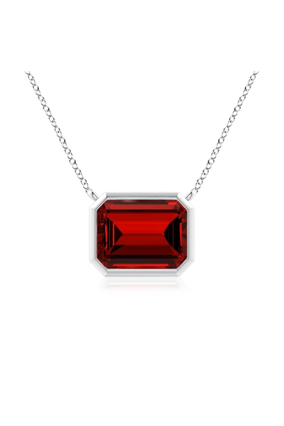Lab Grown 3 Ct East-West Bezel-Set Emerald-Cut Ruby Pendant for Women in 925 Sterling Silver (Size-9x7mm) | July Birthstone, Anniversary, Jewelry Gift for Women | Lab-Grown Ruby Necklace