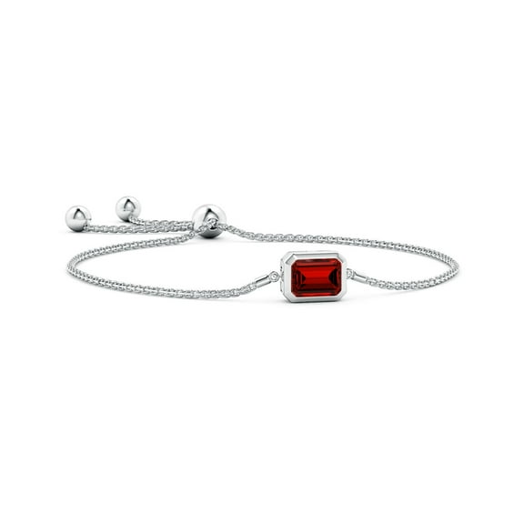 ANGARA Lab Grown 3 Ct Horizontally Set Emerald-Cut Ruby Bolo Bracelet for Women in 14K White Gold (Size-9x7mm) | July Birthstone, Anniversary, Jewelry Gift for Women | Lab-Grown Ruby Bracelet
