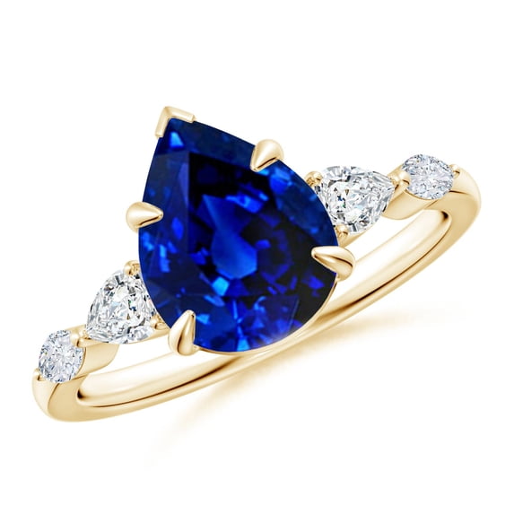 ANGARA Lab Grown 3 Ct Pear-Shaped Blue Sapphire Engagement Ring for Women in 14K Yellow Gold (Size-10x8mm) | September Birthstone, Anniversary, Jewelry Gift for Women | Lab-Grown Blue Sapphire Ring