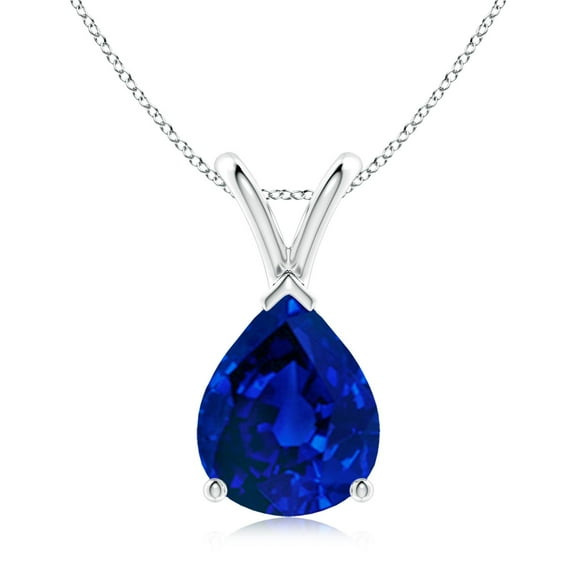 ANGARA Lab Grown 3 Ct V-Bale Blue Sapphire Pendant for Women in 925 Sterling Silver (Size-10x8mm) | September Birthstone, Anniversary, Jewelry Gift for Women | Lab-Grown Blue Sapphire Necklace