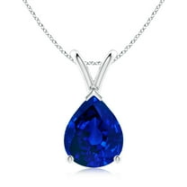 ANGARA Lab Grown 3 Ct V-Bale Blue Sapphire Pendant for Women in 925 Sterling Silver (Size-10x8mm) | September Birthstone, Anniversary, Jewelry Gift for Women | Lab-Grown Blue Sapphire Necklace