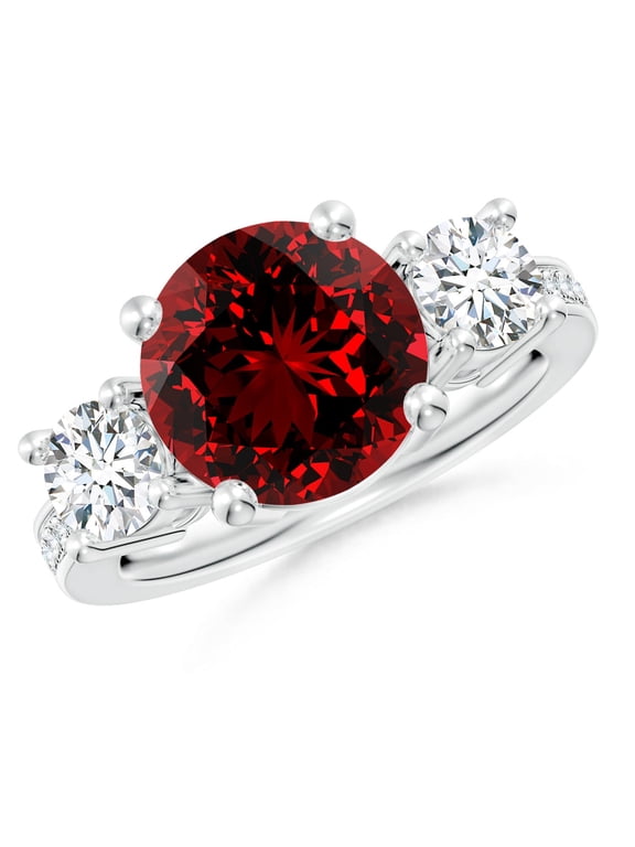 Lab Grown 4.5 Ct Classic Three Stone Ruby and Lab Diamond Ring for Women in 14K White Gold (Size-10mm) | July Birthstone, Birthday, Anniversary, Jewelry Gift for Women | Lab-Grown Ruby Ring