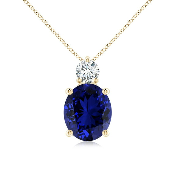 ANGARA Lab Grown 4.75 Ct Sapphire Pendant with Lab Diamond for Women in 14K Yellow Gold (Size-12x10mm) | September Birthstone, Anniversary, Jewelry Gift for Women | Lab-Grown Blue Sapphire Necklace