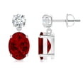 thumbnail image 1 of ANGARA Lab Grown 4 Ct Oval Ruby Drop Earrings with Lab Diamond for Women in 14K White Gold (Size-9x7mm) | July Birthstone, Birthday, Anniversary, Jewelry Gift for Women | Lab-Grown Ruby Earrings, 1 of 6