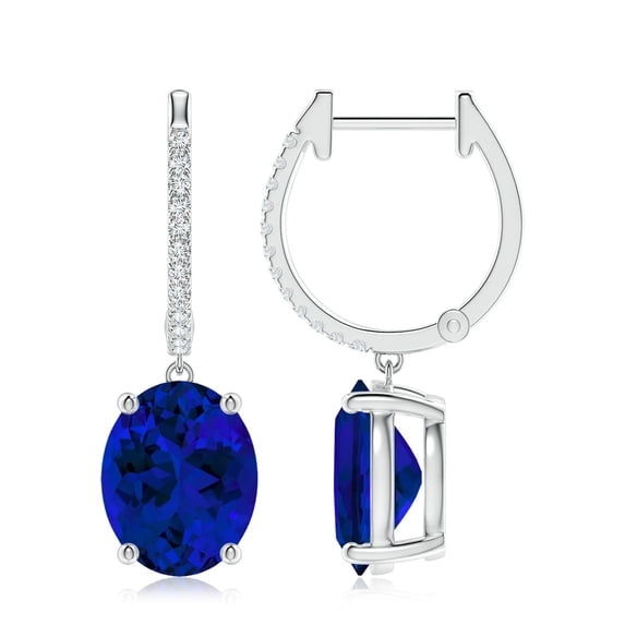 ANGARA Lab Grown 6.6 Ct Blue Sapphire Hoop Drop Earrings with Diamonds for Women in 14K White Gold (Size-10x8mm) | Anniversary, Jewelry Gift for Women | Lab-Grown Blue Sapphire Earrings