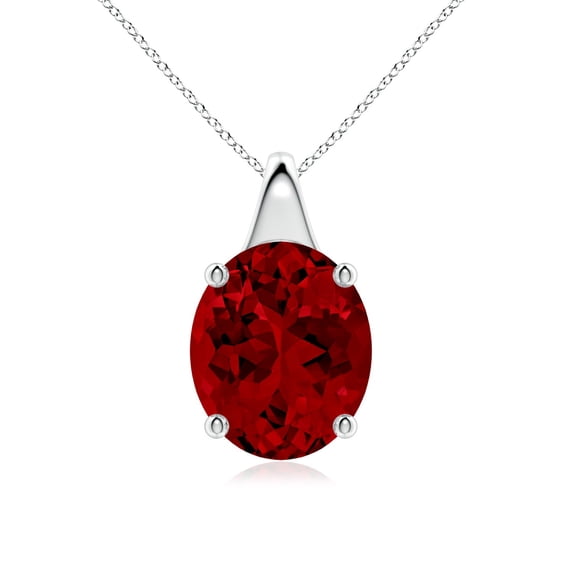 ANGARA Lab Grown 6 Ct Oval Ruby Solitaire Pendant for Women in 14K White Gold (Size-12x10mm) | July Birthstone, Birthday, Anniversary, Jewelry Gift for Women | Lab-Grown Ruby Necklace