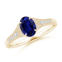 ANGARA Lab Grown Aeon Sapphire Engagement Ring with Milgrain for Women in 14K Yellow Gold (Size-7x5mm) | September Birthstone, Anniversary, Jewelry Gift for Women | Lab-Grown Blue Sapphire Ring
