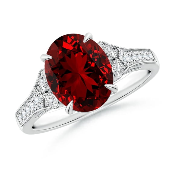 ANGARA Lab Grown 3.3 Ct Aeon Vintage Inspired Ruby Engagement Ring with Milgrain for Women in 14K White Gold (Size-10x8mm) | July Birthstone, Anniversary, Jewelry Gift for Women | Lab-Grown Ruby Ring