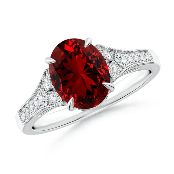 ANGARA Lab Grown 2 Ct Aeon Vintage Inspired Ruby Engagement Ring with Milgrain for Women in 14K White Gold (Size-9x7mm) | July Birthstone, Anniversary, Jewelry Gift for Women | Lab-Grown Ruby Ring