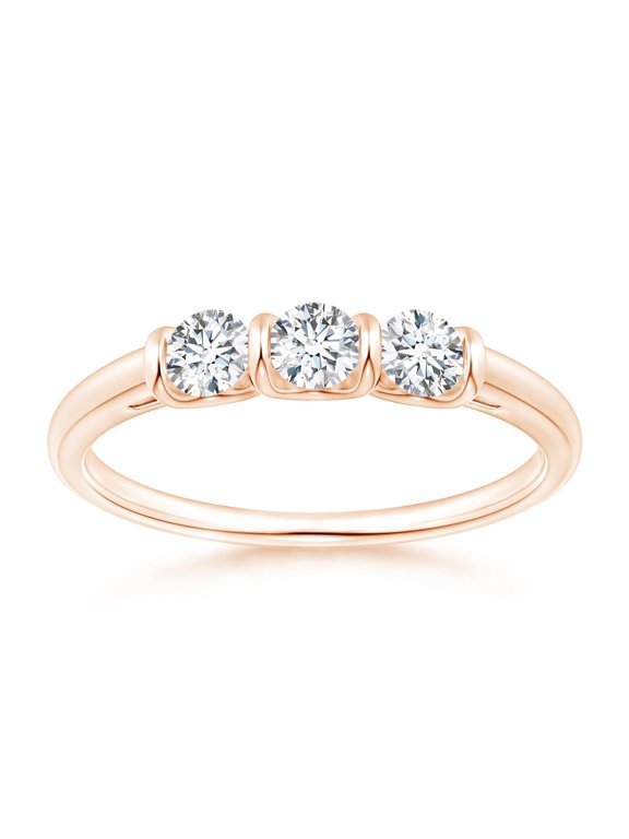 Lab Grown Bar-Set Diamond Three Stone Ring in 14K Rose Gold for Women (Size-3.3mm| Color-F-G| Clarity-VS) | April Birthstone, Anniversary, Jewelry Gift for Women | Lab Grown Diamond Ring