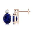 thumbnail image 1 of ANGARA Lab Grown 4 Ct Basket-Set Blue Sapphire Stud Earrings with Lab Diamond for Women in 14K Rose Gold (Size-9x7mm) | Anniversary, Jewelry Gift for Women | Lab-Grown Blue Sapphire Earrings, 1 of 5