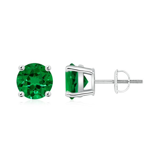 ANGARA Lab Grown 2.4 Ct Basket-Set Round Emerald Studs for Women in 14K White Gold (Size-7mm) | May Birthstone, Birthday, Anniversary, Jewelry Gift for Women | Lab-Grown Emerald Earrings
