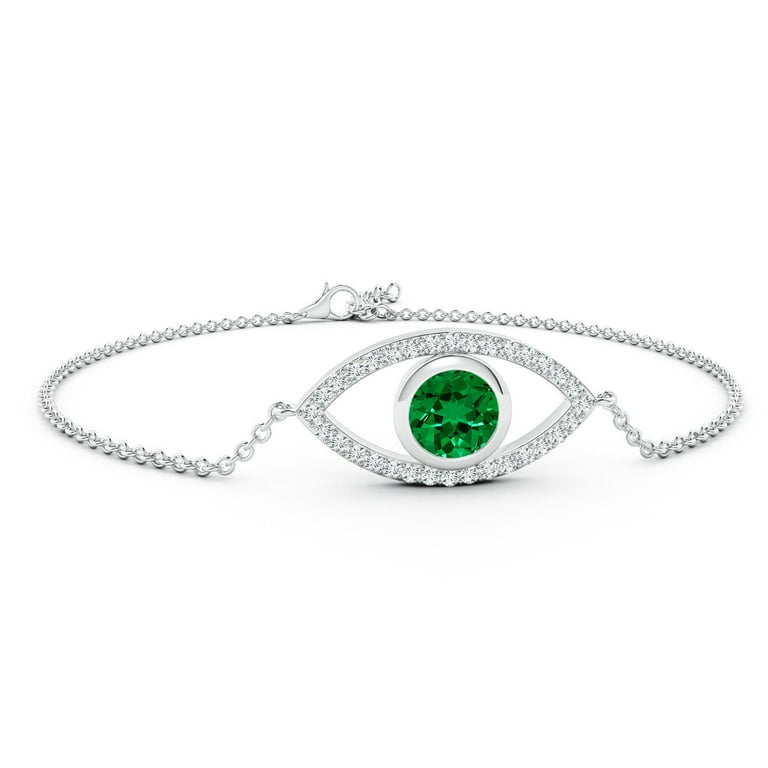 ANGARA Lab Grown Bezel-Set Emerald and Lab Diamond Evil Eye