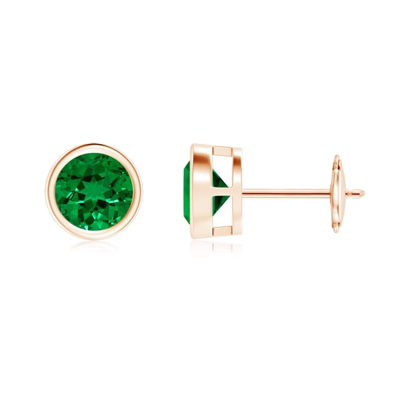 ANGARA Lab Grown 2.4 Ct Bezel-Set Emerald Solitaire Stud Earrings for Women in 14K Rose Gold (Size-7mm) | May Birthstone, Birthday, Anniversary, Jewelry Gift for Women | Lab-Grown Emerald Earrings