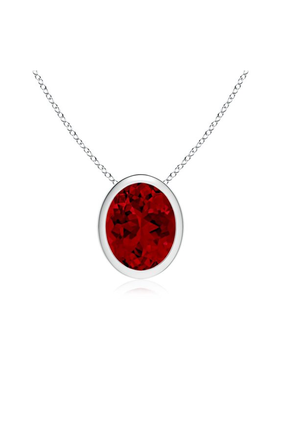Lab Grown Bezel-Set Oval Ruby Solitaire Pendant for Women in 14K White Gold (Size-10x8mm | 3.3 ct) | July Birthstone Jewelry for Her | Lab-Grown Ruby Pendant