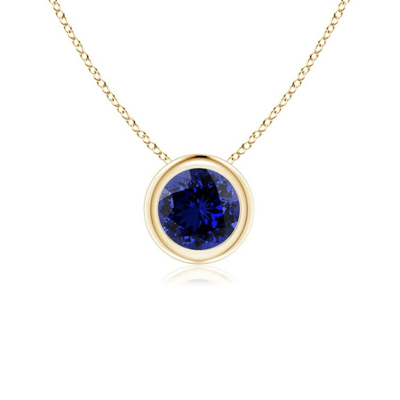 ANGARA Lab Grown Bezel-Set Round Blue Sapphire Solitaire Pendant for Women in 14K Yellow Gold (Size-5mm) | September Birthstone, Anniversary, Jewelry Gift for Women | Lab-Grown Blue Sapphire Necklace