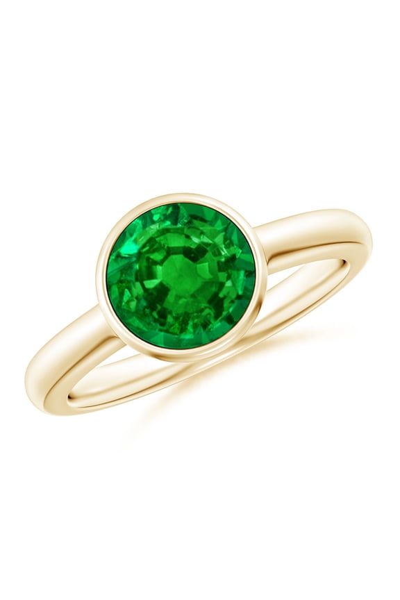Lab Grown 1.75 Ct Bezel-Set Round Emerald Solitaire Engagement Ring for Women in 14K Yellow Gold (Size-8mm) | May Birthstone, Anniversary, Jewelry Gift for Women | Lab-Grown Emerald Ring