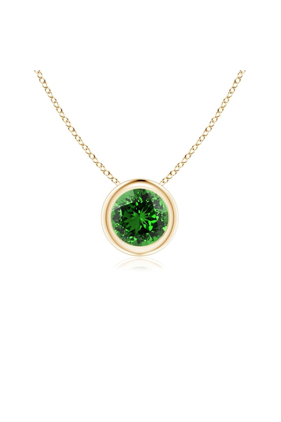 Lab Grown Bezel-Set Round Emerald Solitaire Pendant for Women in 14K Yellow Gold (Size-5mm) | May Birthstone, Birthday, Anniversary, Jewelry Gift for Women | Lab-Grown Emerald Necklace
