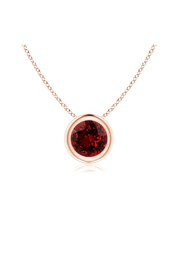 Lab Grown Bezel-Set Round Ruby Solitaire Pendant for Women in 14K Rose Gold (Size-5mm) | July Birthstone, Birthday, Anniversary, Jewelry Gift for Women | Lab-Grown Ruby Necklace