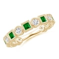 thumbnail image 1 of ANGARA Lab Grown Bezel-Set Square Emerald and Round Diamond Ring for Women in 14K Yellow Gold (Size-2.5mm) | May Birthstone Jewelry for Her | Lab-Grown Emerald Ring, 1 of 8