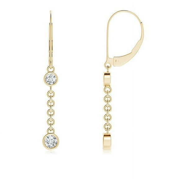 ANGARA Lab Grown Bezel-Set Two Stone Diamond Leverback Drop Earrings for Women in 14K Yellow Gold (Size-3.5mm | 0.32 ct) | April Birthstone Jewelry for Her | Lab-Grown Diamond Earrings