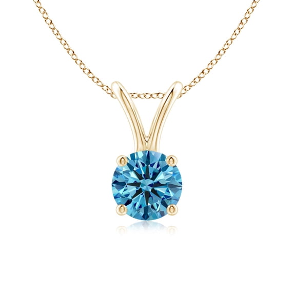 ANGARA Lab Grown Blue Diamond V-Bale Pendant for Women in 14K Yellow Gold (Size-5.1mm| Clarity-VS) | April Birthstone, Anniversary, Jewelry Gift for Women | Lab-Grown Blue Diamond Necklace