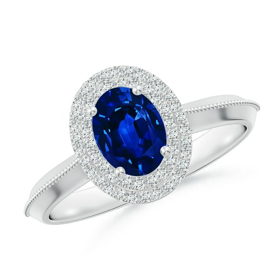 ANGARA Lab Grown Blue Sapphire Double Engagement Ring for Women in 14K White Gold (Size-7x5mm) | September Birthstone, Anniversary, Jewelry Gift for Women | Lab-Grown Blue Sapphire Ring