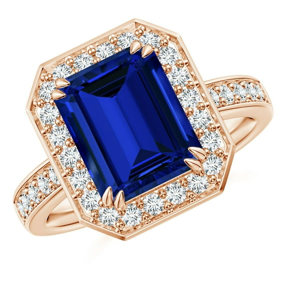 ANGARA Lab Grown 3.4 Ct Blue Sapphire Engagement Ring with Lab Diamond for Women in 14K Rose Gold (Size-10x8mm) | Anniversary, Jewelry Gift for Women | Lab-Grown Blue Sapphire Ring