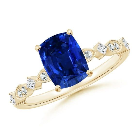 ANGARA Lab Grown Blue Sapphire Engagement Ring for Women in 14K Yellow Gold (Size-8x6mm) | September Birthstone, Anniversary, Jewelry Gift for Women | Lab-Grown Blue Sapphire Ring