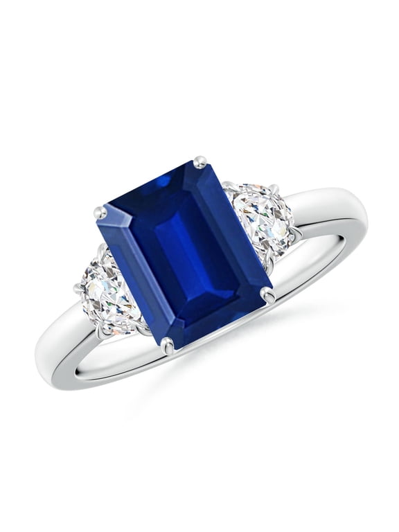 Lab Grown 2.45 Ct Blue Sapphire & Lab Diamond Ring for Women in 925 Sterling Silver (Size-9x7mm) | September Birthstone, Anniversary, Jewelry Gift for Women | Lab-Grown Blue Sapphire Ring