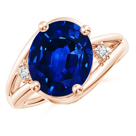 ANGARA Lab Grown 4.75 Ct Blue Sapphire & Diamond Engagement Ring for Women in 14K Rose Gold (Size-12x10mm) | September Birthstone, Anniversary, Jewelry Gift for Women | Lab-Grown Blue Sapphire Ring