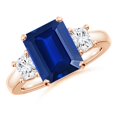 thumbnail image 1 of ANGARA Lab Grown 3.4 Ct Blue Sapphire & Lab Diamond 3 Stone Ring for Women in 14K Rose Gold (Size-10x8mm) | September Birthstone, Anniversary, Jewelry Gift for Women | Lab-Grown Blue Sapphire Ring, 1 of 7