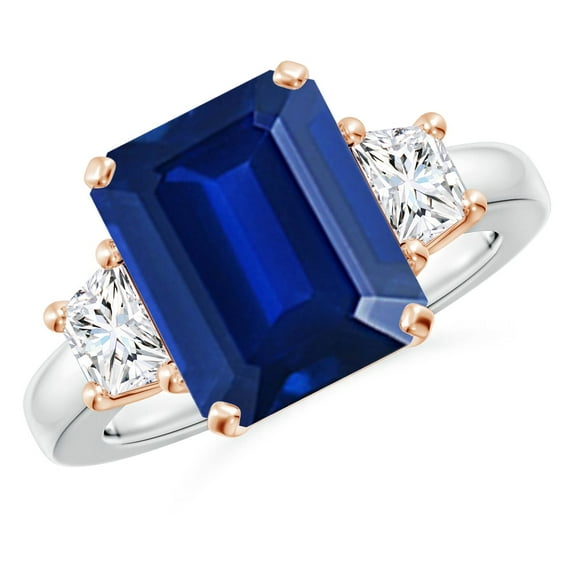 ANGARA Lab Grown 5.5 Ct Blue Sapphire & Lab Diamond Ring for Women in 14K White & Rose Gold (Size-12x10mm) | September Birthstone, Anniversary, Jewelry Gift for Women | Lab-Grown Blue Sapphire Ring