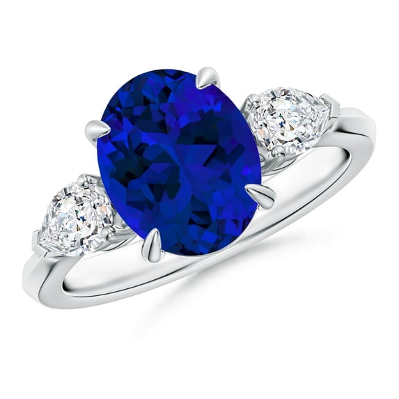 ANGARA Lab Grown 3.3 Ct Blue Sapphire & Diamond Engagement Ring for Women in 14K White Gold (Size-10x8mm) | September Birthstone, Anniversary, Jewelry Gift for Women | Lab-Grown Blue Sapphire Ring