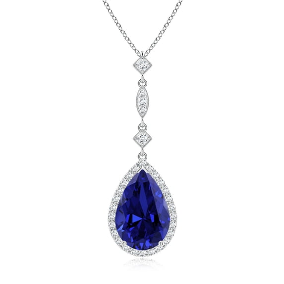 ANGARA Lab Grown 5 Ct Blue Sapphire Teardrop Pendant with Diamonds for Women in 14K White Gold (Size-12x10mm) | Anniversary, Jewelry Gift for Women | Lab-Grown Blue Sapphire Necklace