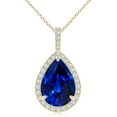 thumbnail image 1 of ANGARA Lab Grown 6.5 Ct Blue Sapphire Teardrop Pendant with Lab Diamond for Women in 14K Yellow Gold (Size-14x10mm) | Anniversary, Jewelry Gift for Women | Lab-Grown Blue Sapphire Necklace, 1 of 7