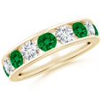 thumbnail image 1 of ANGARA Lab Grown Channel Set Emerald and Diamond Semi Eternity Ring for Women in 14K Yellow Gold (Size-4mm) | May Birthstone Jewelry for Her | Lab-Grown Emerald Ring, 1 of 8
