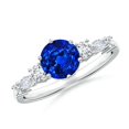 thumbnail image 1 of ANGARA Lab Grown 1.2 Ct Blue Sapphire Diamond Engagement Ring for Women in 14K White Gold (Size-6.5mm) | September Birthstone, Anniversary, Jewelry Gift for Women | Lab-Grown Blue Sapphire Ring, 1 of 8