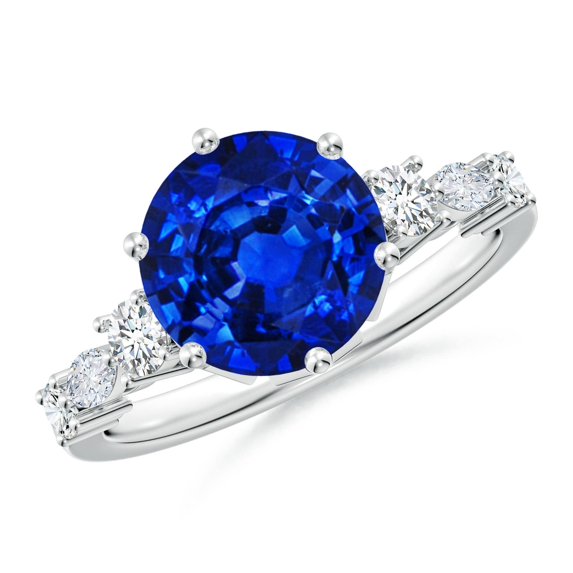 ANGARA Lab Grown 3.75 Ct Blue Sapphire Diamond Engagement Ring for Women in 14K White Gold (Size-9mm) | September Birthstone, Anniversary, Jewelry Gift for Women | Lab-Grown Blue Sapphire Ring