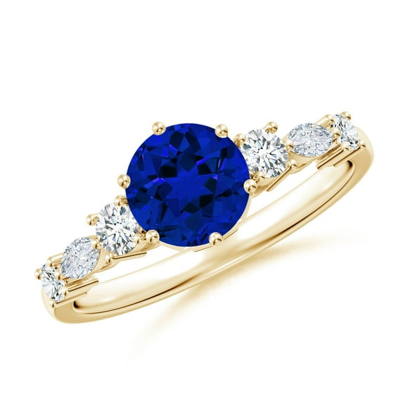 ANGARA Lab Grown 1.2 Ct Blue Sapphire Diamond Engagement Ring for Women in 14K Yellow Gold (Size-6.5mm) | September Birthstone, Anniversary, Jewelry Gift for Women | Lab-Grown Blue Sapphire Ring