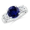 thumbnail image 1 of ANGARA Lab Grown 3.75 Ct Blue Sapphire & Lab Diamond Engagement Ring for Women in 14K White Gold (Size-9mm) | September Birthstone, Anniversary, Jewelry Gift for Women | Lab-Grown Blue Sapphire Ring, 1 of 8